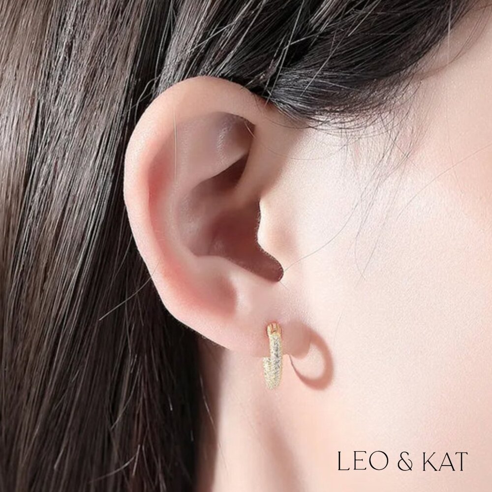 Elegant Pave Huggie Earrings in Gold & Silver. 925 Sterling Silver. #1004 - Picture 6 of 7